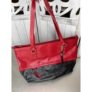 LR Brand Leather Tote Purse Handbag Red Black Top Handle